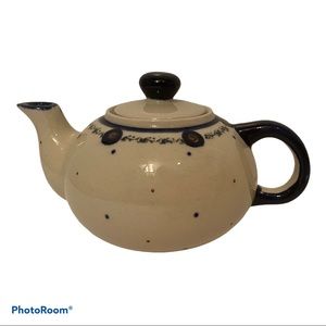 POLISH POTTERY TEAPOT WHITE BLUE HANDMADE HOME DINING SERVE-WARE 12 oz